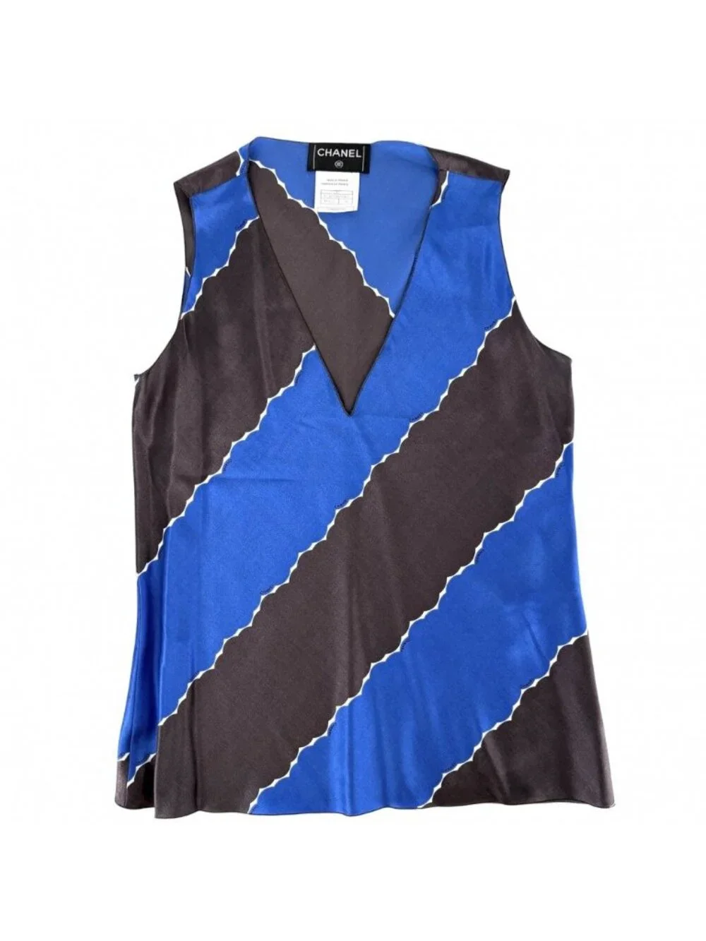 Chanel Tank Top Scarf Set Sleeveless Top 34 Blue Gray Silk Spandex Spring Summer